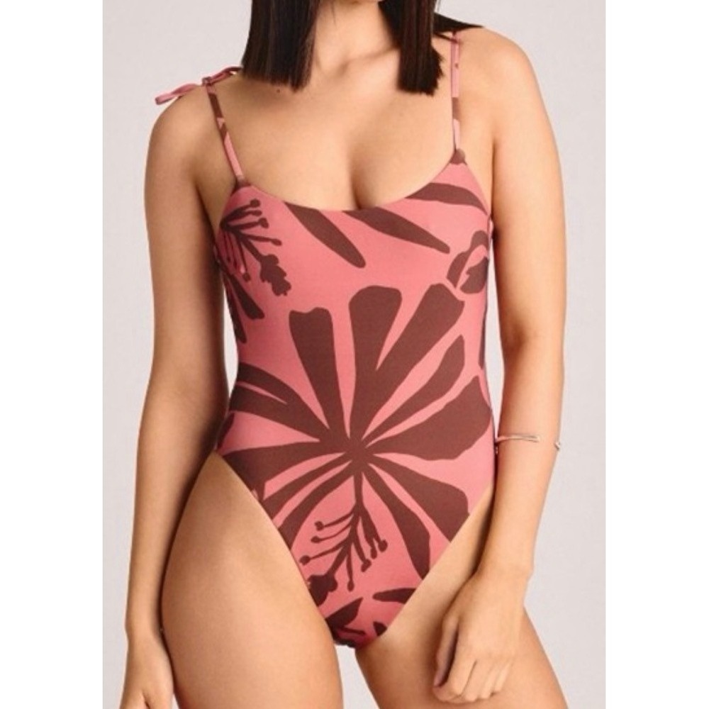 Vitamin A One Piece Swimsuit XXL Brown/Pink Floral High Cut Beach Pool Vacation‎